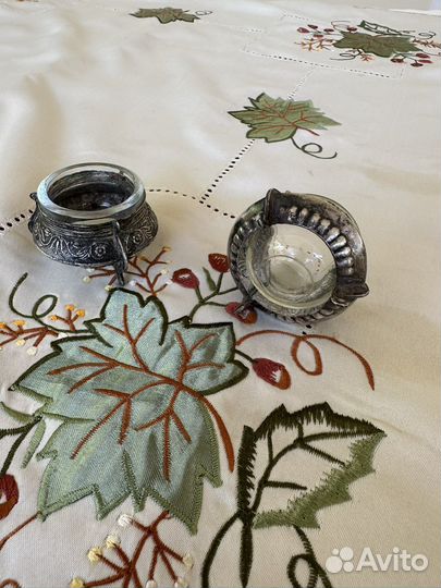 Солонка СССР, мельхиор+стекло, без ложечки