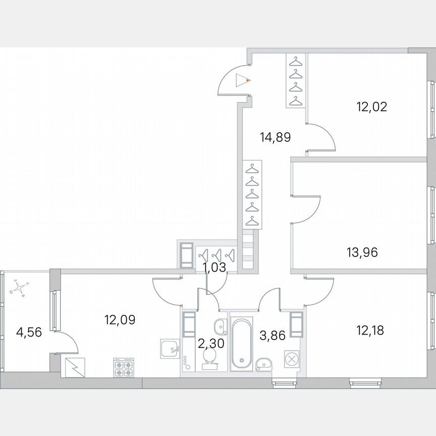 3-к. квартира, 74,6 м², 4/5 эт.