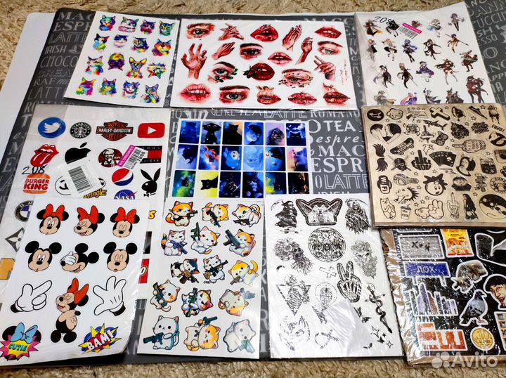 Наклейки стикеры на отдельных листах
