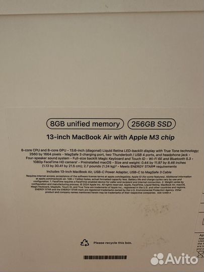 Продам новый Macbook Air M3 13' 256 Gb