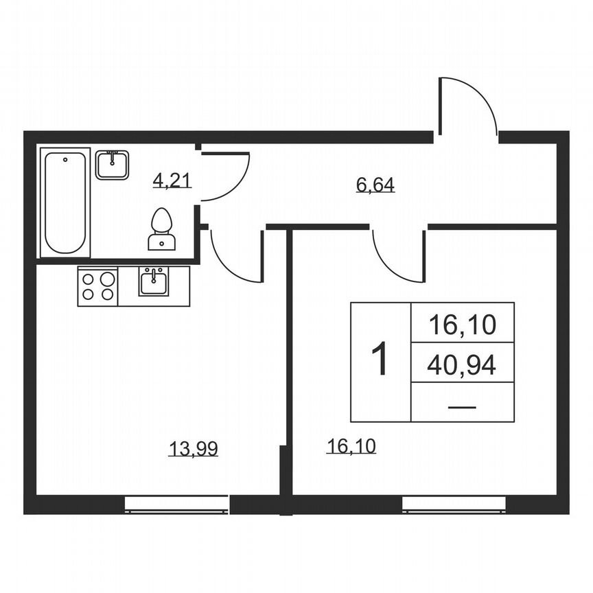 1-к. квартира, 40,9 м², 2/19 эт.