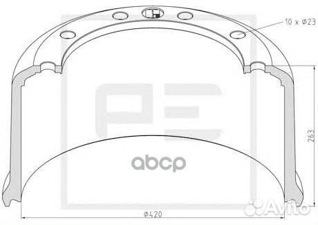Торм.барабан 420x200/210 H263 d290/335 n10x23