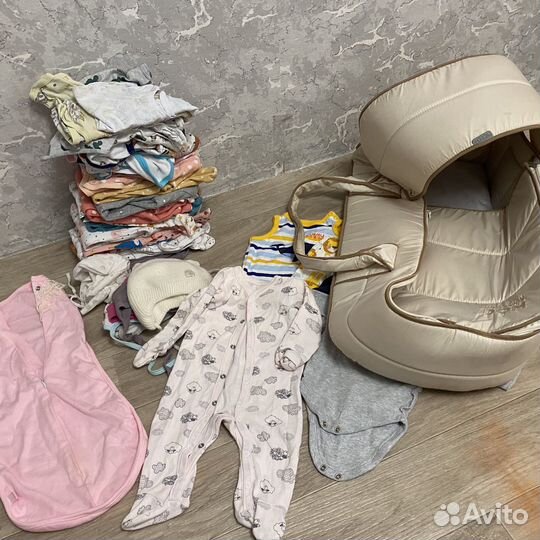 Вещи детские пакетом от 0 до 6 мес,сумка переноска