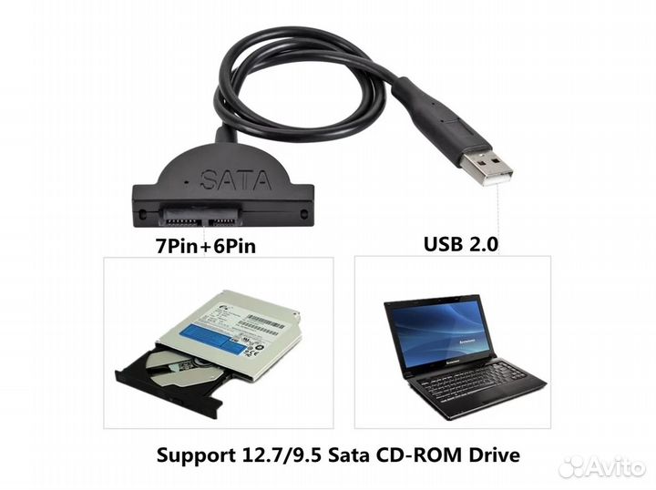 Переходник DVD в USB / Mini SATA II 13Pin - USB