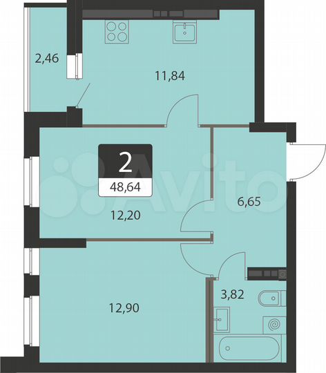 2-к. квартира, 48,6 м², 8/16 эт.