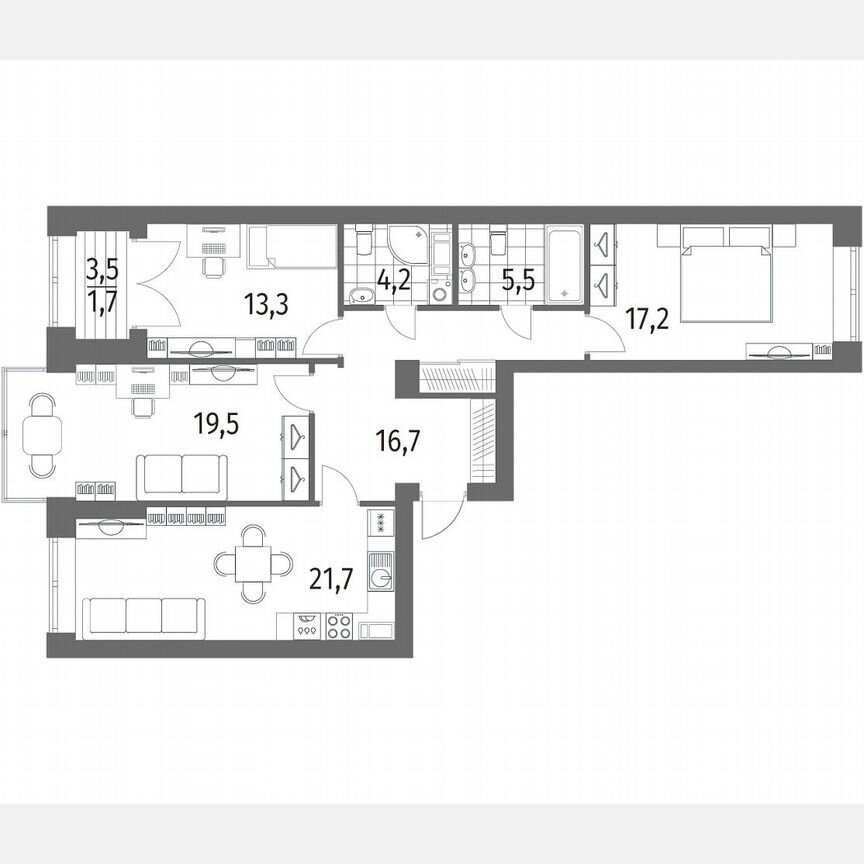 3-к. квартира, 99,9 м², 12/13 эт.