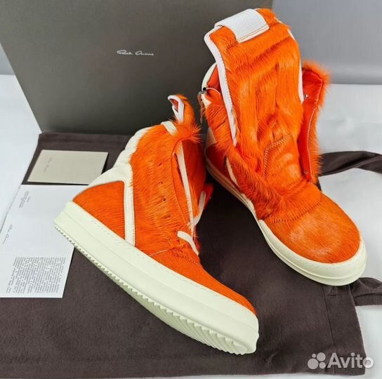 Кеды Rick Owens Geobasket Pony Hair Orange Кожаные