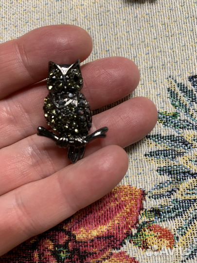 Брошь самолет сова цветок