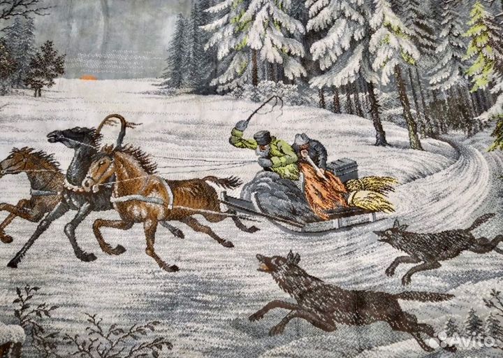 Винтажный шерстяной ковёр Погоня Гдр 70-е годы