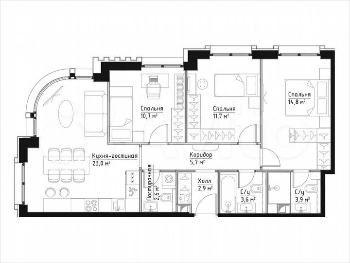 3-к. квартира, 78,9 м², 13/28 эт.