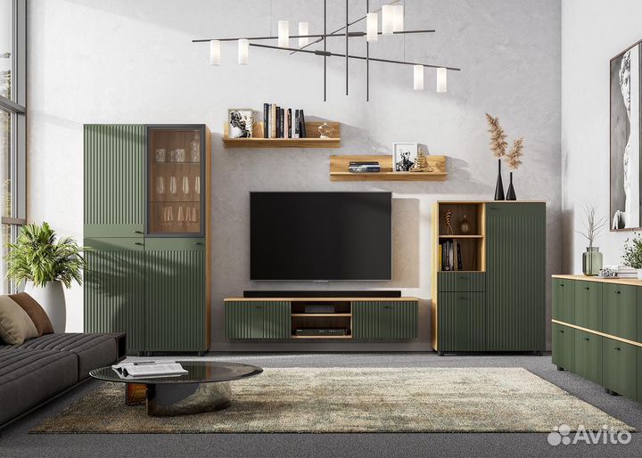 Стенка в гостиную оливковая