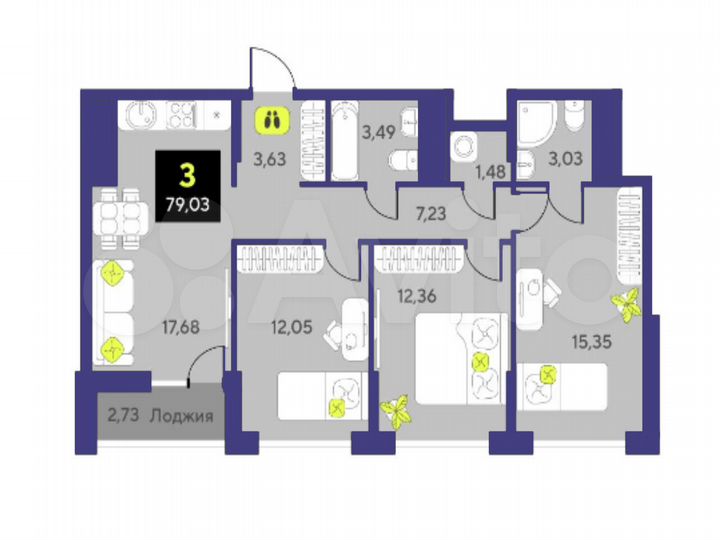 3-к. квартира, 79 м², 5/19 эт.