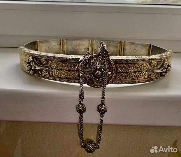 Старинный женский пояс. Серебро с позолотой