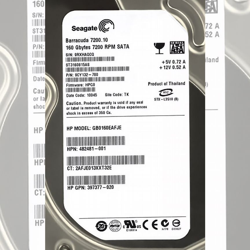 [GB0160EAFJE] Жесткий Диск Hp 160gb Sata2 3,5" Hdd Gb0160eafje