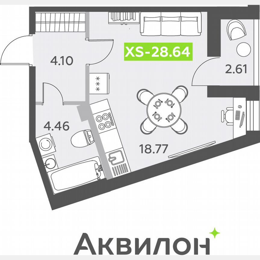 Квартира-студия, 28,6 м², 2/12 эт.