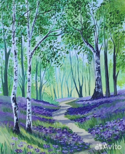 Пейзаж, тропинка в лесу, картина акрилом на холсте
