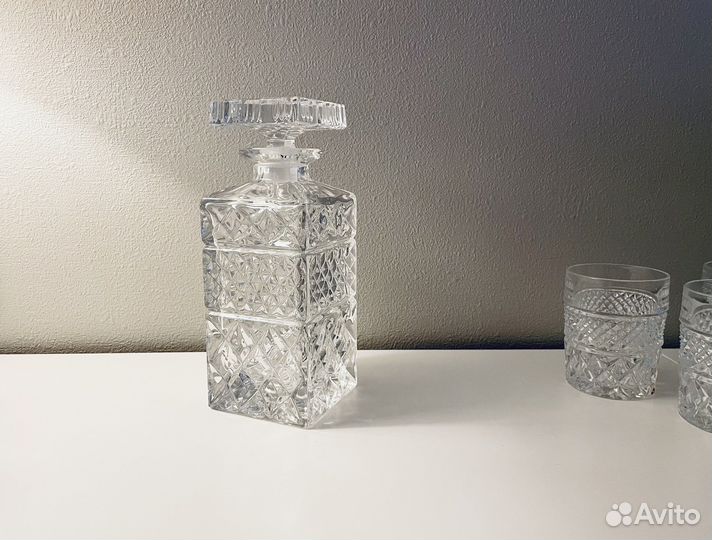 Штоф и 6 бокалов (Богемия, хрусталь)