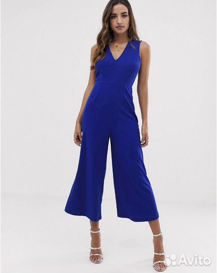 Синий комбинезон-кюлоты с V-образным вырезом Girl