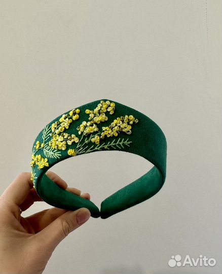 Ободок кокошник с вышивкой Мимоза