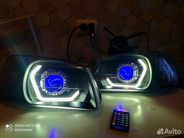 Фары на hyundai accent с би линзами дхо led