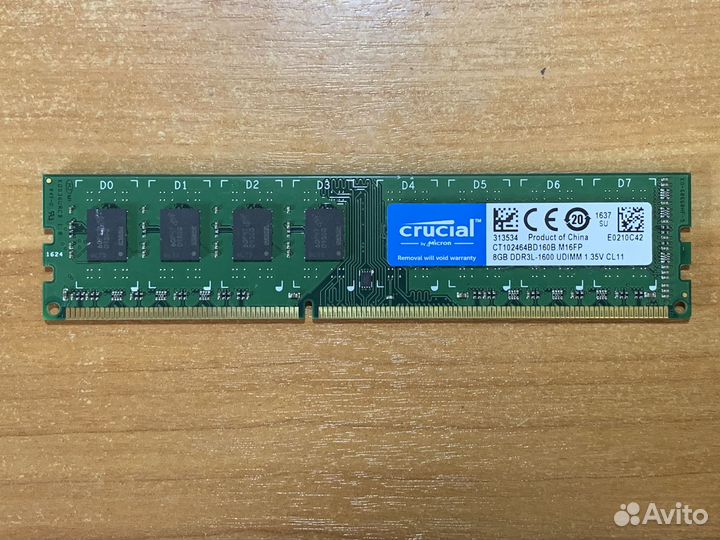 Оперативная память 8GB DDR3L 1600MHz Crucial