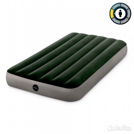 Надувной матрас-велюр зеленый + насос (99х191х25)