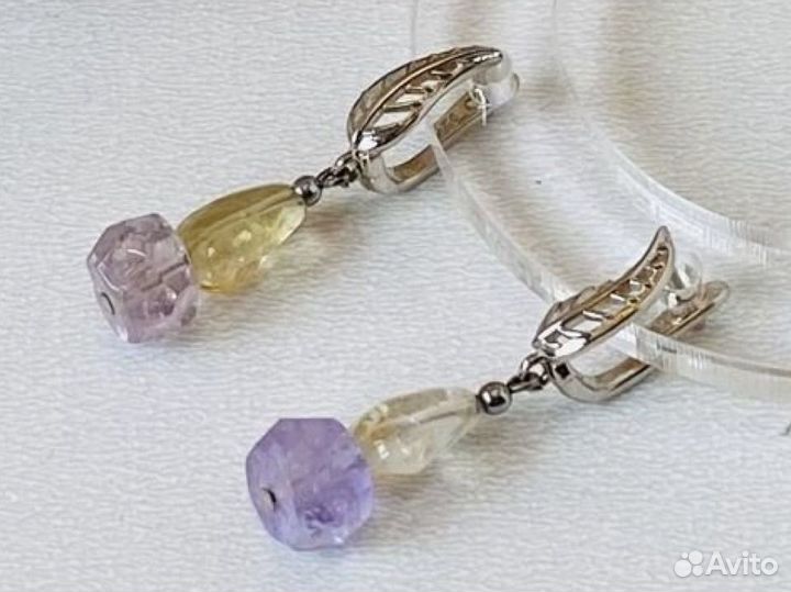 Серебряные серьги с аметистом и цитрином