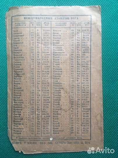 Периодическая система элементов. Химиздат. 1945 г