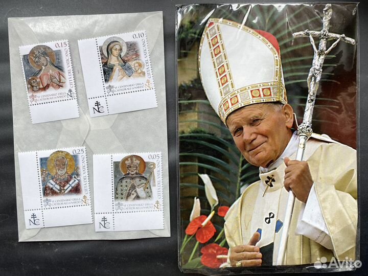 Ватикан: открытка, марки, монета