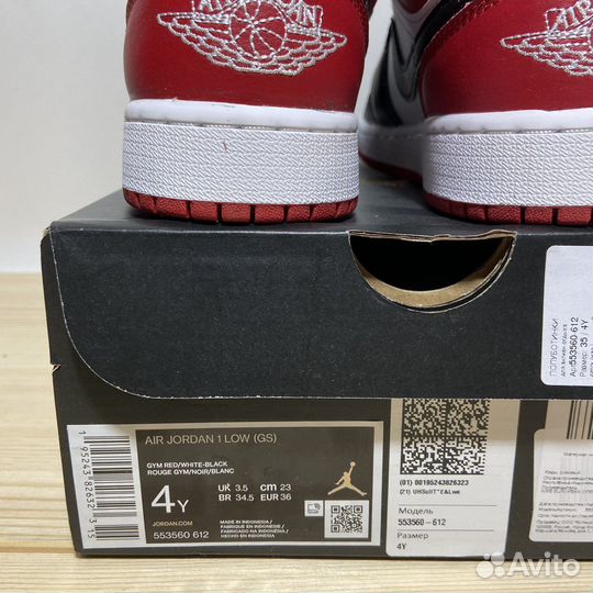 Air Jordan 1 Low GS Bred Toe (4Y US - 36 EUR)