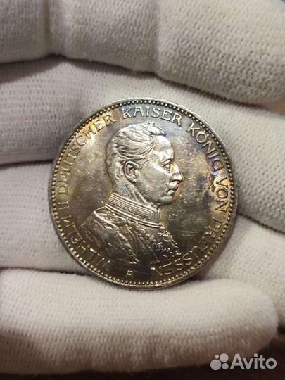 3 марки 1914 года серебро Вильгельм II мундир