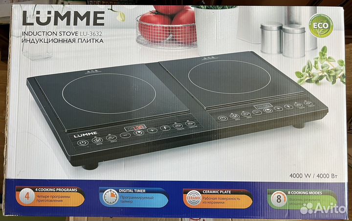 Индукционная плита 2 конфорки настольная