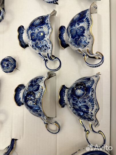 Чайный сервиз Гжель на 6 персон авторский новый