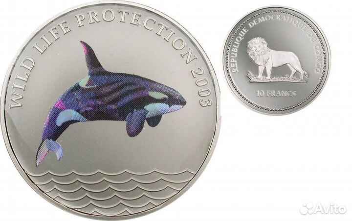 Монета 10 франков 2003 Касатка Серебро