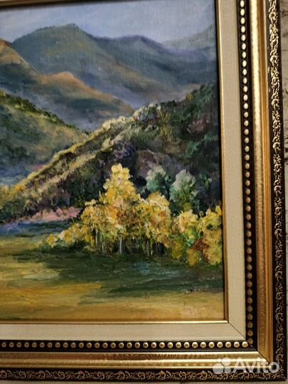 Картина маслом горы. Х/п. Размер 20х20 в раме