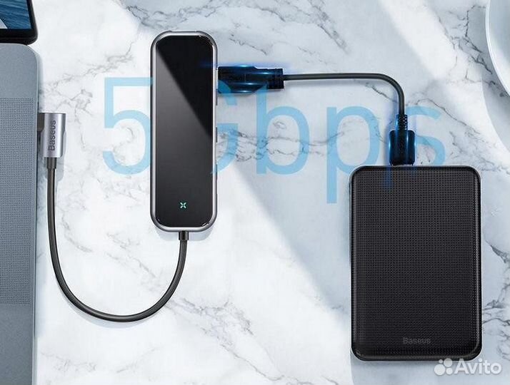 Хаб Type-C Baseus cahub-BZ0G (3xUSB3.0+HD4K+PD)