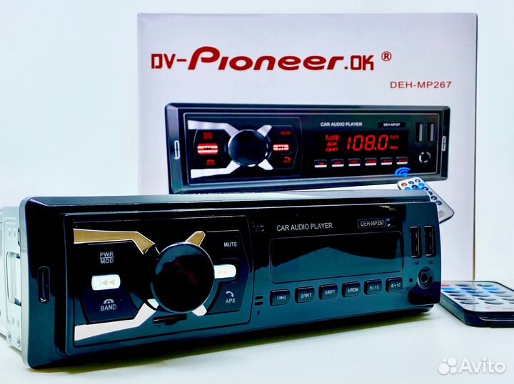 Магнитола Pioneer 1DIN с Bluetooth + пульт