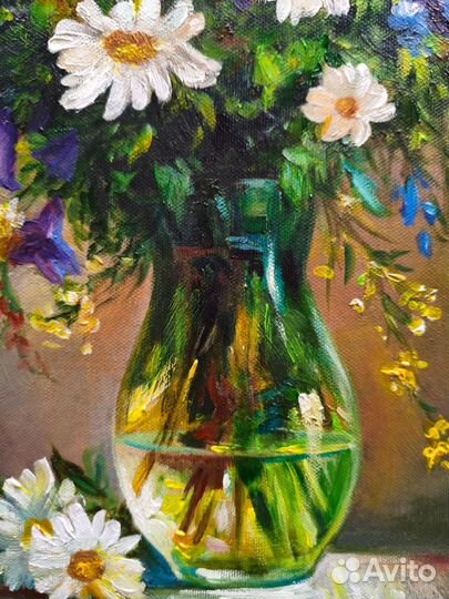 Натюрморт с ромашками маслом