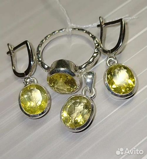 Комплект с лимонными топазами, кольцо 18 размер