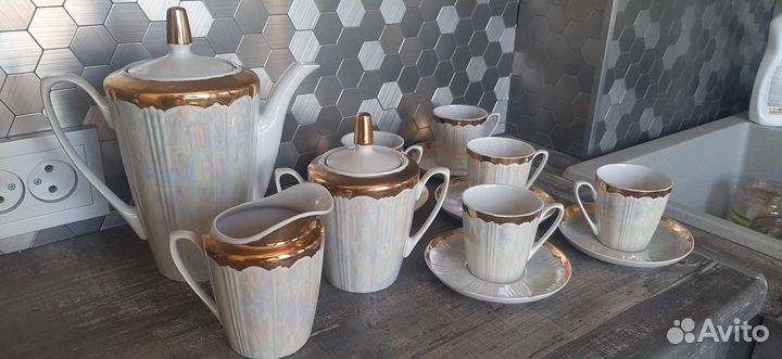 Кофейный набор ссср. Костяной фарфор. Песочное