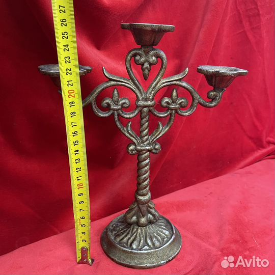 Старинный винтажный подсвечник тройной канделябр