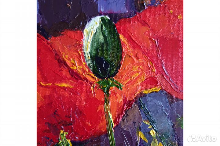 Картина Маки маслом цветы на холсте 40х30 см