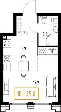 Квартира-студия, 25,8 м², 2/2 эт.