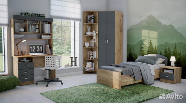 Мартина Тумба прикроватная (Графит, Дуб крафт)