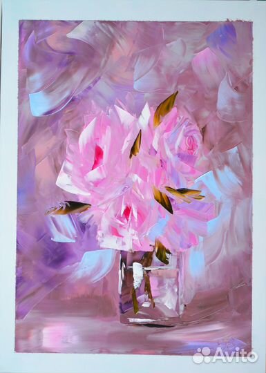 Картина маслом Кролик с цветами 25х35 см