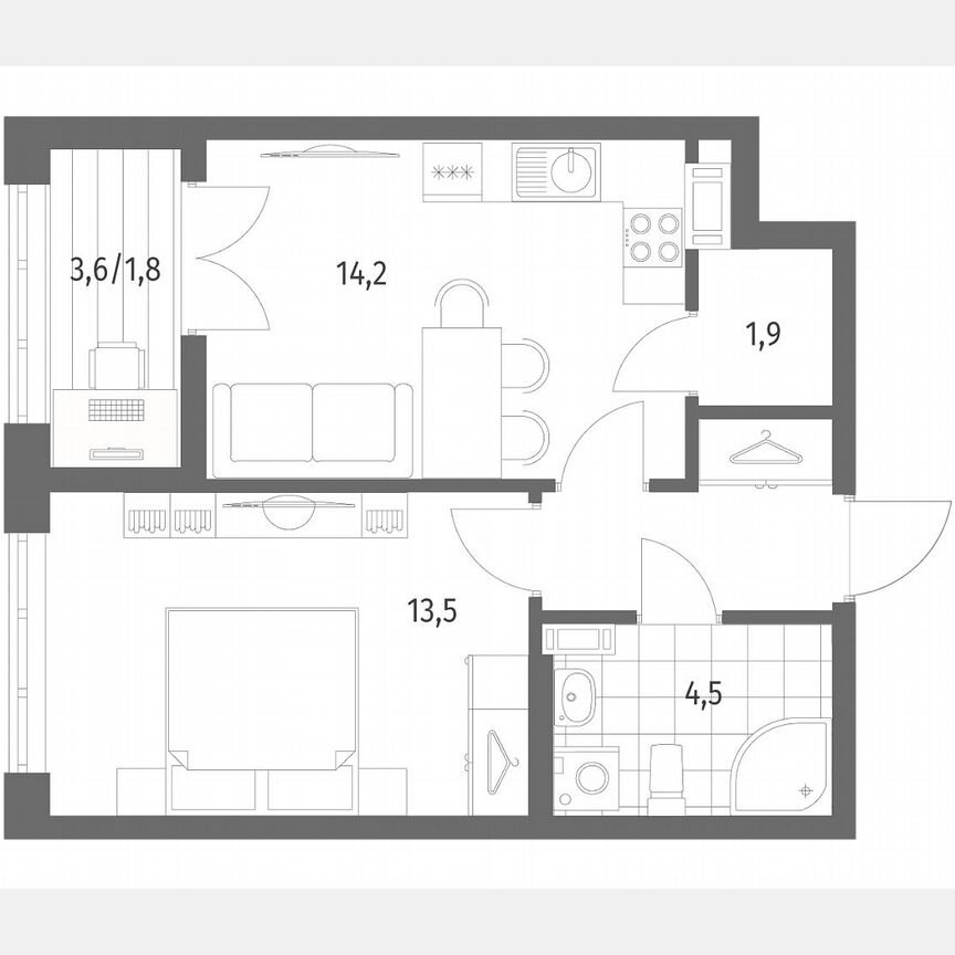 1-к. квартира, 39,5 м², 8/9 эт.