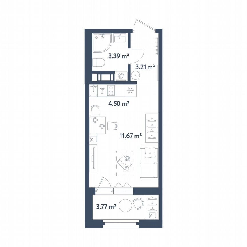 Квартира-студия, 24,7 м², 8/11 эт.