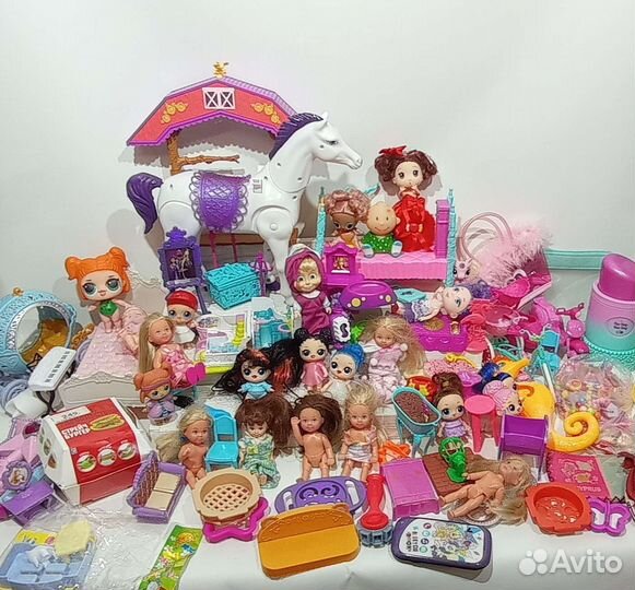 Большой набор Кукл, пупсов, мебели тд пакетом