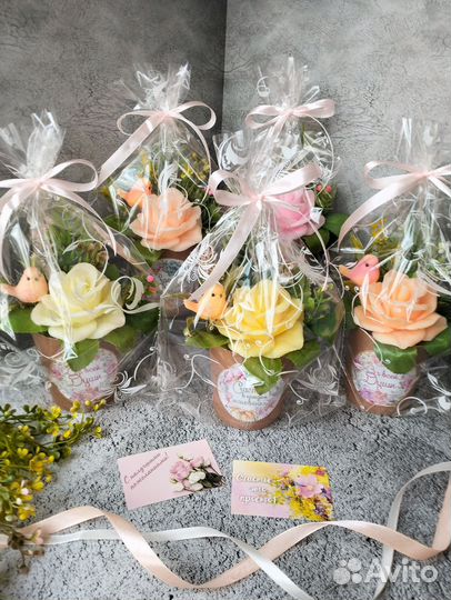 Мыло - Мини-композиция с розой и птичкой