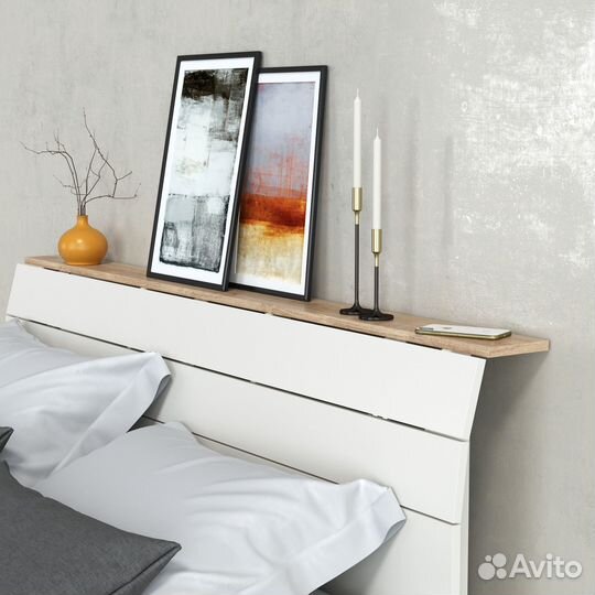 Двуспальная кровать Моби Муссон с ортопедическим основанием цвет белый/дуб эндгрейн